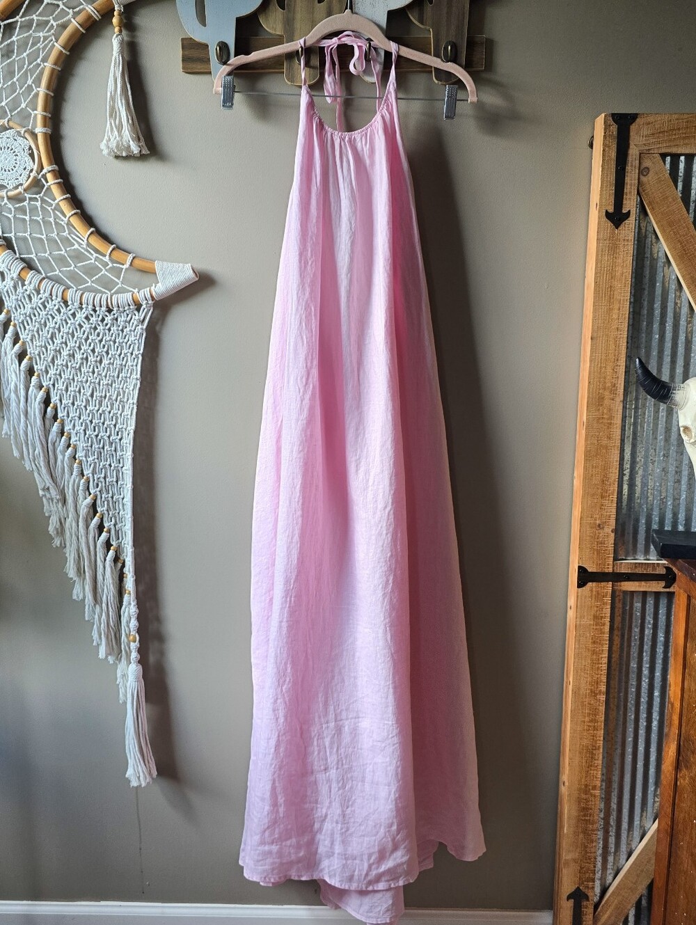 Little Moon × Aritzia Sunpost Linen Halter Dress Villa Pink Nwt - Picture 5 of 9